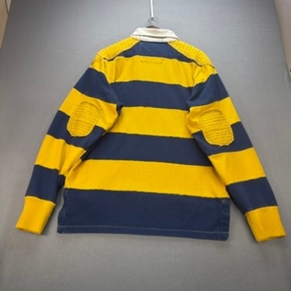 Trailer Vintage Fit Rugby Shirt Long Sleeve XXL Yellow Navy Striped Elbow Patch - Picture 10 of 11